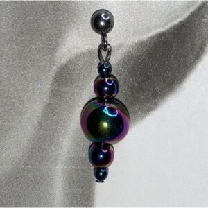 Hand Crafted Multi Color Post Drop Dangling Hematite Earrings w SS Stud Post
